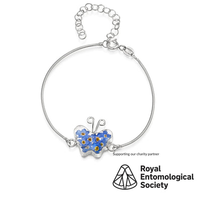 Slangarmband van sterling zilver met bloembedel - Vergeet-mij-nietje - Vlinder