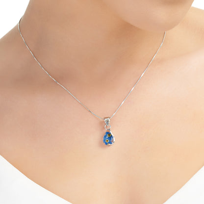 Vergeet-Mij-Niet Druppel Hanger Ketting in Zilver Sterling