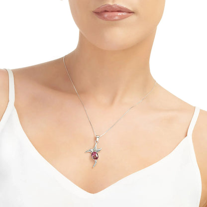 Collana con colibrì in argento sterling con veri fiori di erica