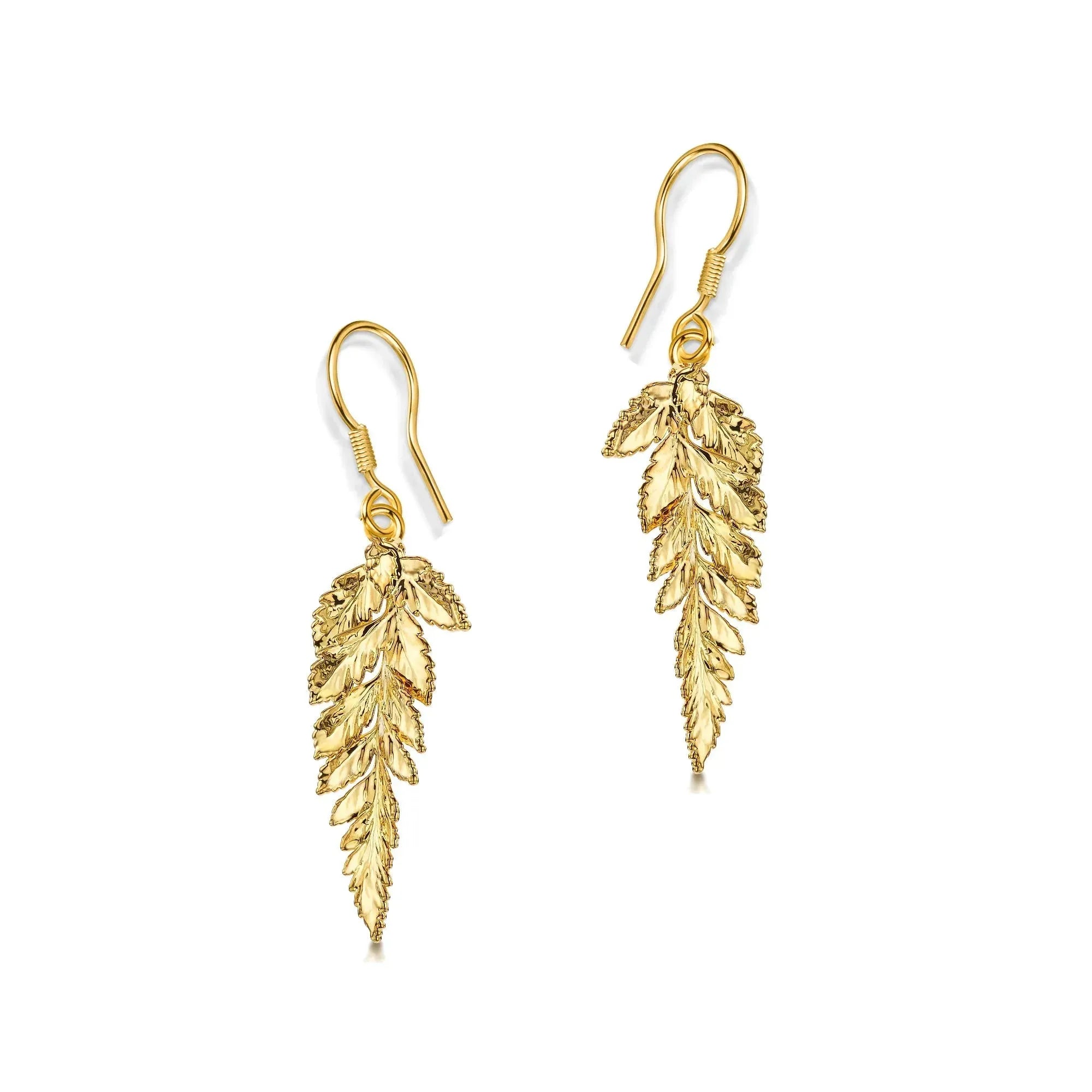 Vergoldete Ohrringe aus echten Farnblättern - handgefertigter, von der Natur inspirierter Schmuck