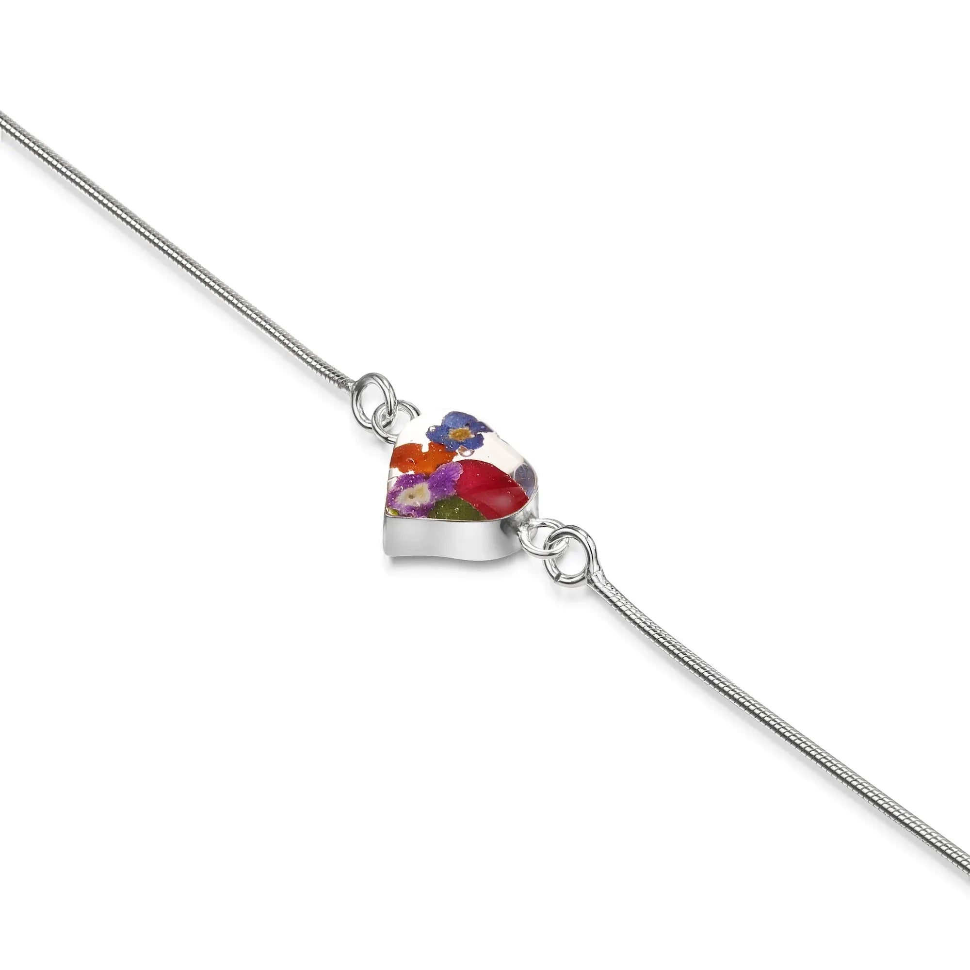 Bracciale Shrieking Violet. Bracciale a catena a serpente in argento sterling fatto a mano con fiori veri. Gioiello floreale originale, regalo per insegnante. Taglia unica