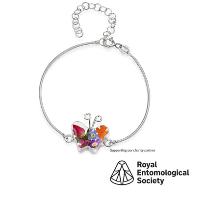 Slangarmband van sterling zilver met bloembedel - Gemengd - Vlinder