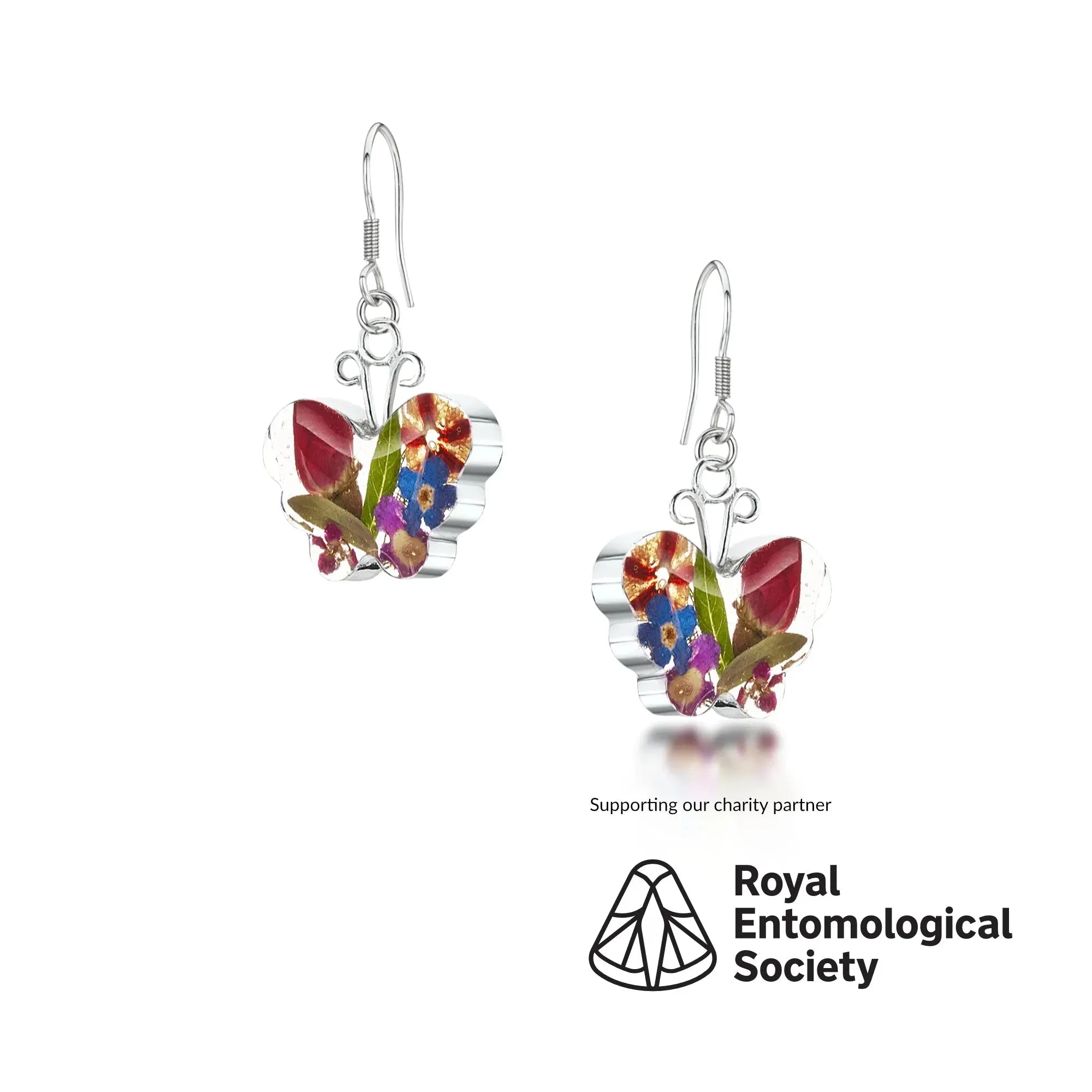 Schmetterlingsohrringe von Shrieking Violet® Ohrhänger aus Sterlingsilber mit echten Blumen. Ideales Schmuckgeschenk für Schmetterlingsliebhaber.