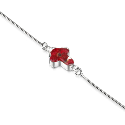 Bracciale a croce Papavero in argento sterling fatto a mano con fiori veri