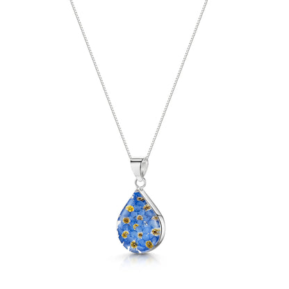 Zilveren hanger ketting - Vergeet-mij-nietje - Druppel middelgroot