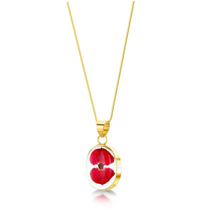 Klaverbloemketting van Shrieking Violet® Sterling zilveren ovale hanger handgemaakt met een enkele mini Euphorbia milii