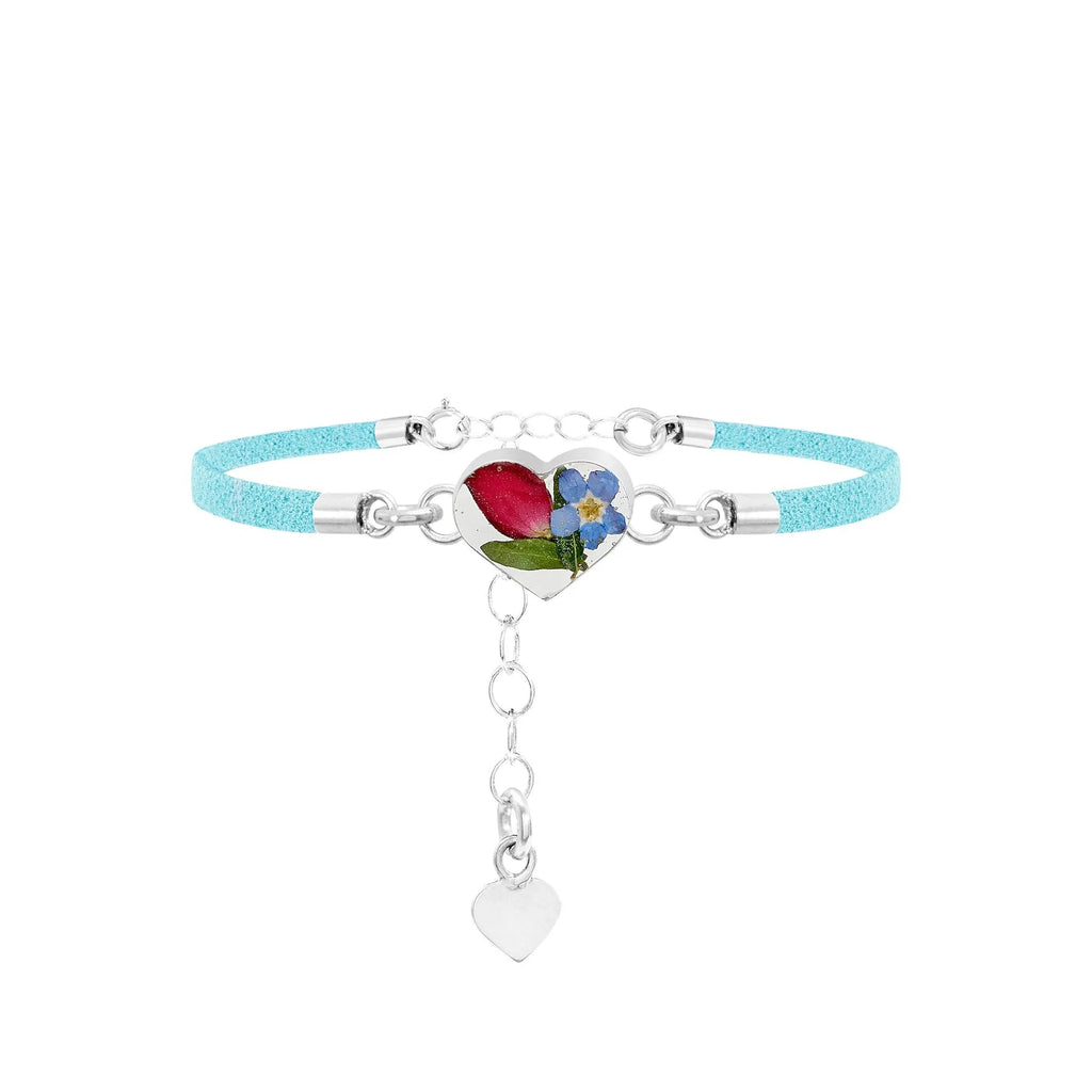 Vegan suede bracelet with real flowers set in Sterling Silver - Perfect gift for teacher