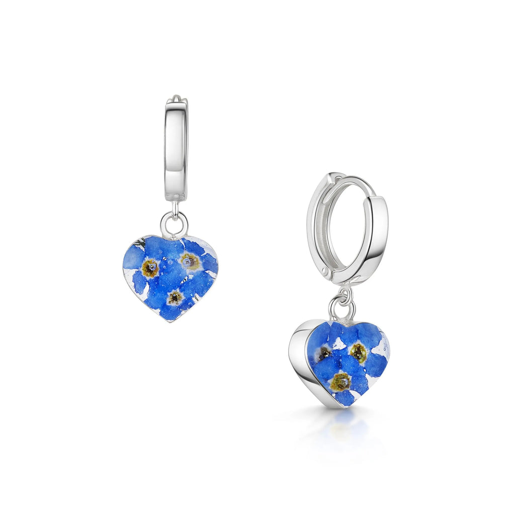 Huggies - Sterling silver huggie-style earrings with a hanging handmade real flower charm